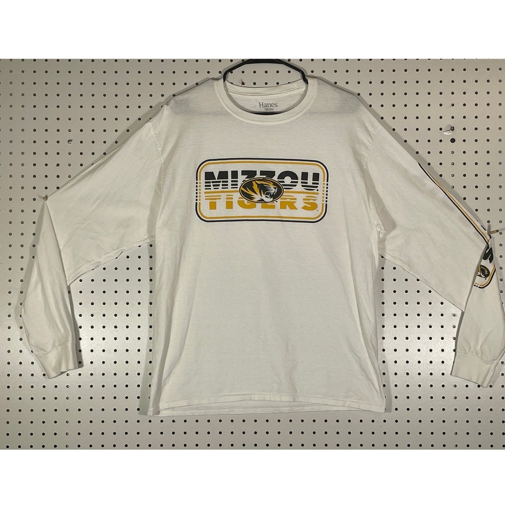Hanes Mizzou Tigers Long Sleeve Graphic T-Shirt White Mens Large Missouri NCAA